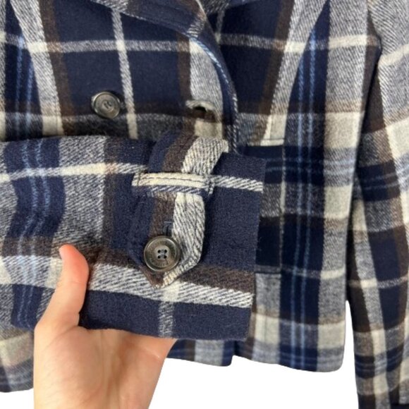 Abercrombie & Fitch Womens Plaid Wool Cropped Peacoat Jacket XS Blue Y2K Preppy - Picture 12 of 13